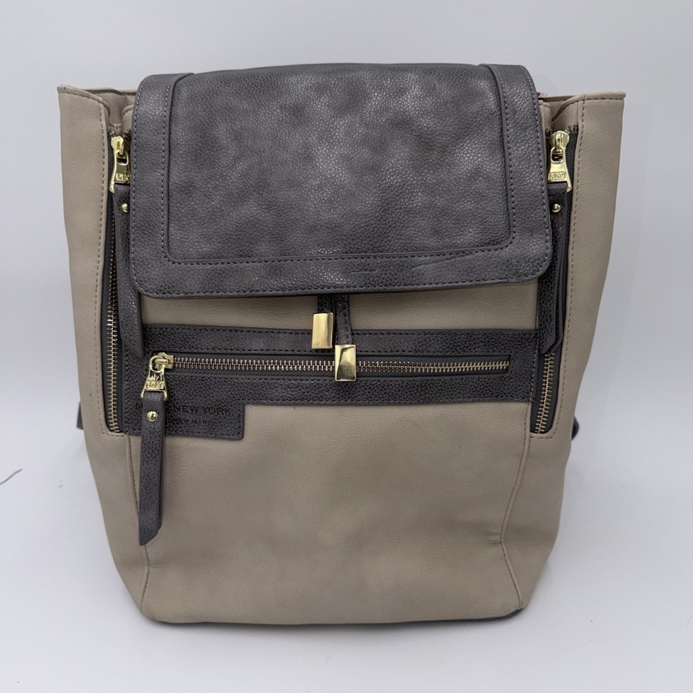 Large Marc New York Backpack Purse Leather Andrew Marc Ivory and Gray
